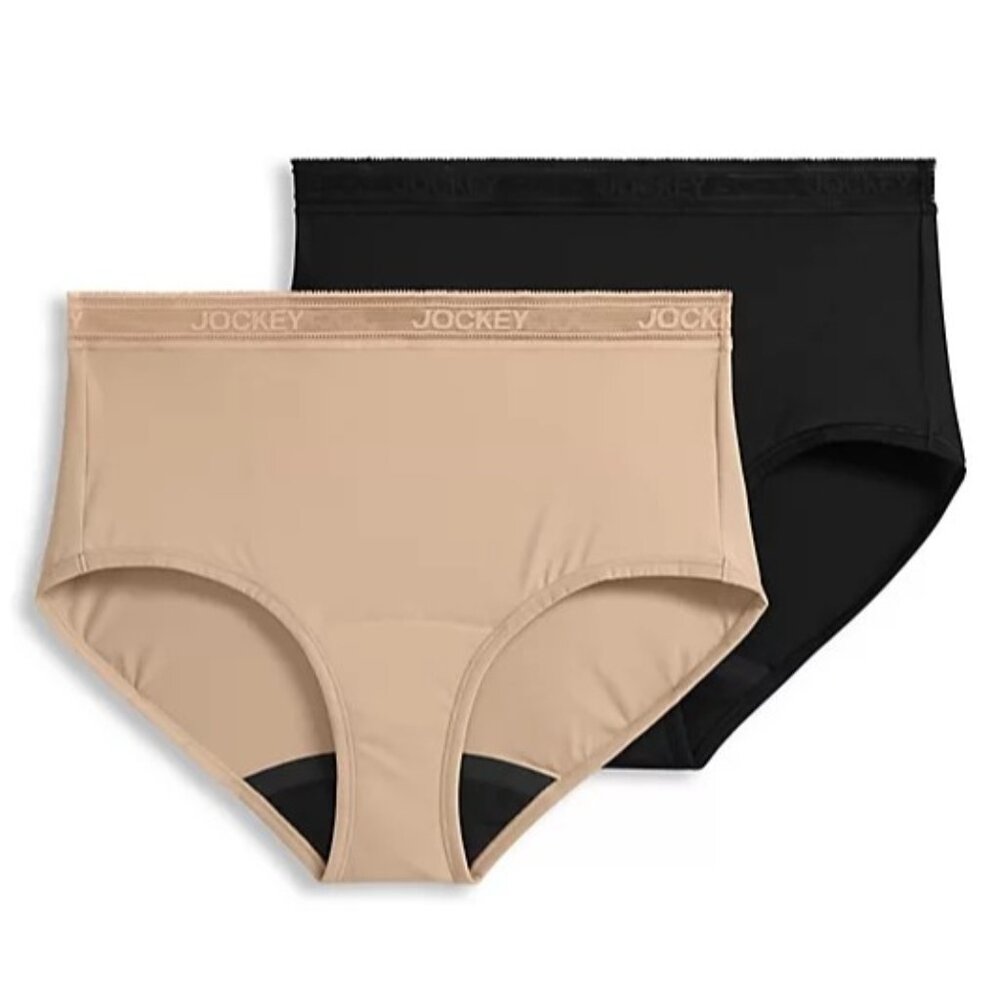 Jockey WORRY-FREE MicroStretch Brief Panty SIZE MEDIUM Black/Light NEW